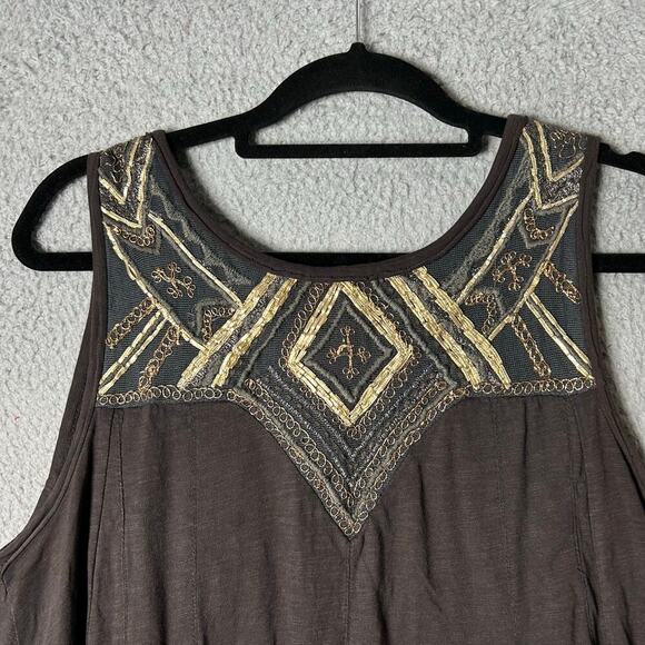 Free People Top Womens S Gray Embroidered Tank Swing‎ Back Cutout Top Boho Flowy - Picture 4 of 11